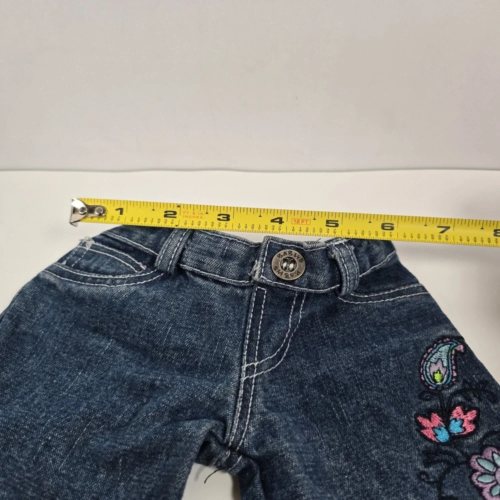 Build A Bear Jean Shorts Denim Elastic Waist Button Tail Hole Embroidery Paisley